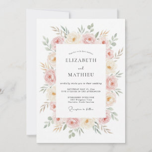 Rosé Champagner-Blüten-Hochzeit Einladung
