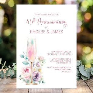 Rosé Champagner Floral 40. Hochzeitstag Einladung