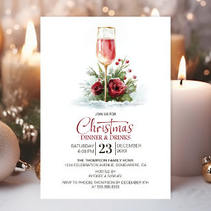 Rosé-Champagner-Weihnachtsessen und -Getränke Einladung