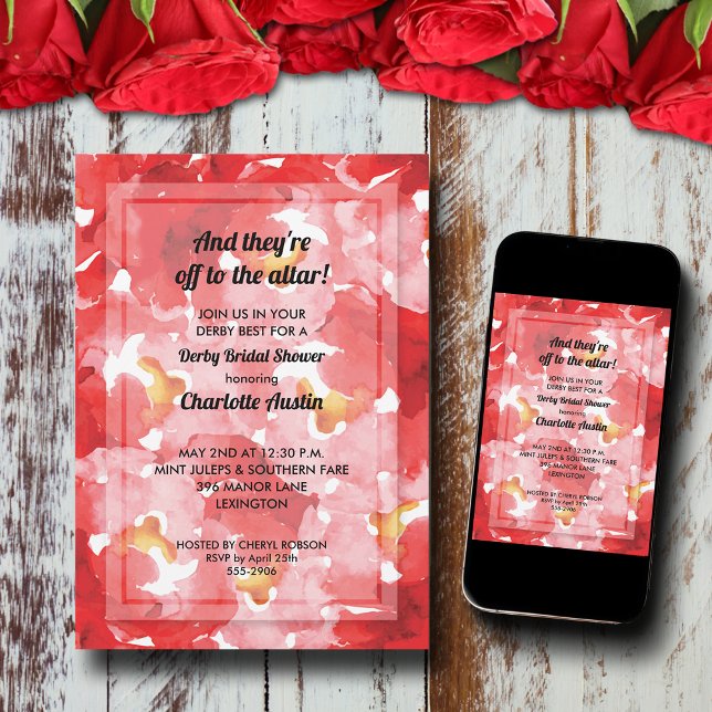 Rose Collage Derby Brautparty Einladung (Red roses collage Derby Bridal Shower invitations, PRINTED and/or INSTANT DOWNLOAD)