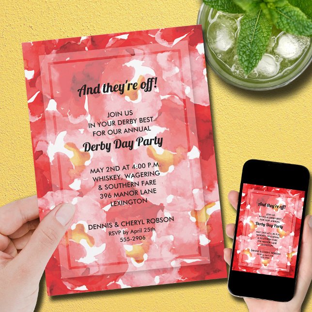 Rose Collage Derby Day Party Einladung (Red roses collage Derby day party invitations, PRINTED and/or INSTANT DOWNLOAD)