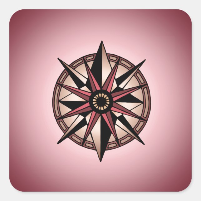 Rose Compass Star Quadratischer Aufkleber (Vorderseite)