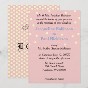 Rose Cream Polka Dots Blue Wedding Einladung