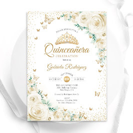 Rose Creme Gold Quinceanera Einladung