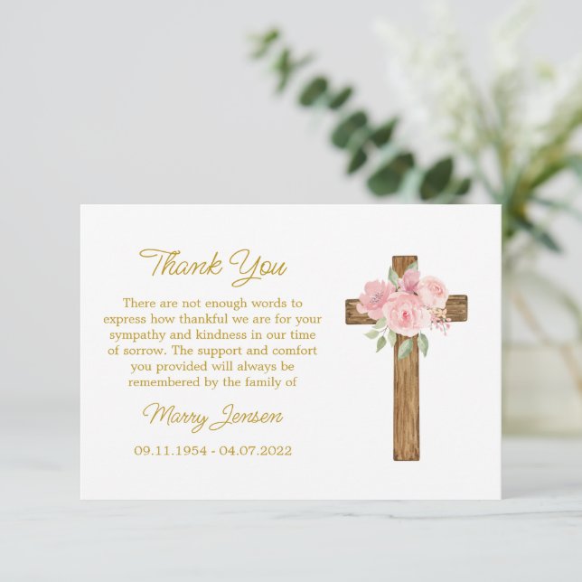 Rose Cross Sympathy Thank You Card Dankeskarte (Stehend Vorderseite)