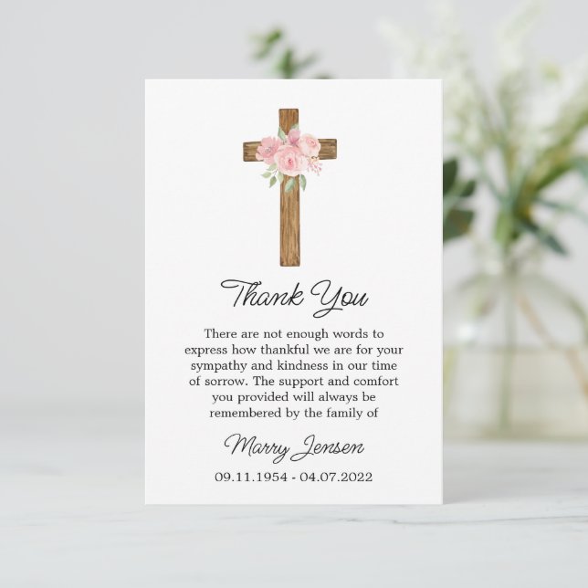 Rose Cross Sympathy Thank You Card Dankeskarte (Stehend Vorderseite)