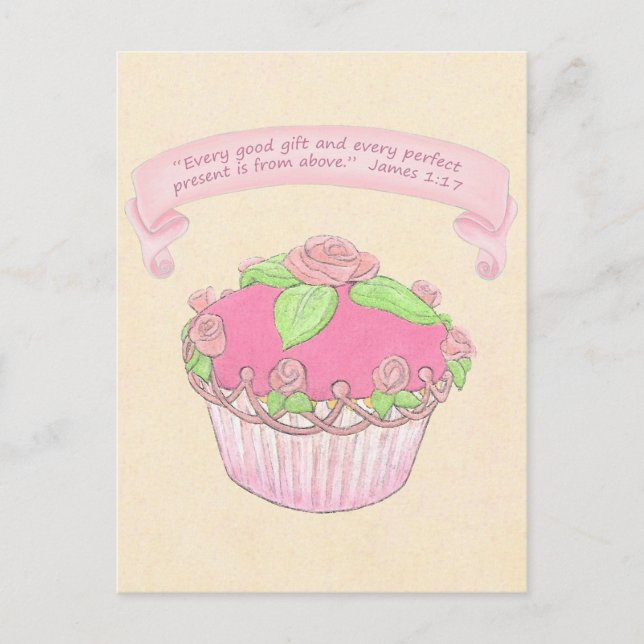 Rose Cupcake~Good Gift Scripting Postcard Drucken Postkarte (Vorderseite)