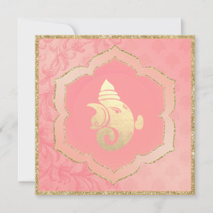 Rose Damask Gold Ganesh Indian Hindu Wedding Einladung