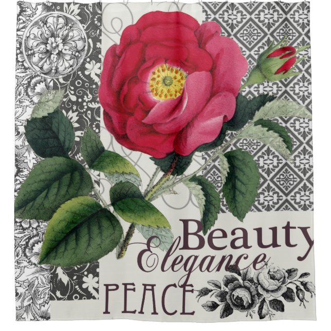 Rose Damask Hübsche Blumenantik Duschvorhang (Vorderseite)