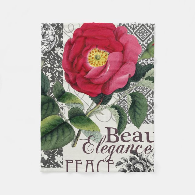 Rose Damask Hübsche Blumenantik Fleecedecke (Vorderseite)