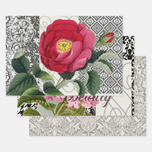 Rose Damask Hübsche Blumenantik Geschenkpapier Set