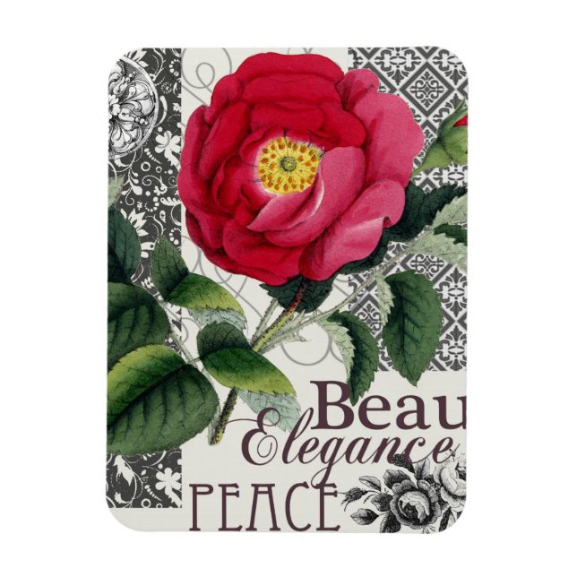 Rose Damask Hübsche Blumenantik Magnet (Vertikal)