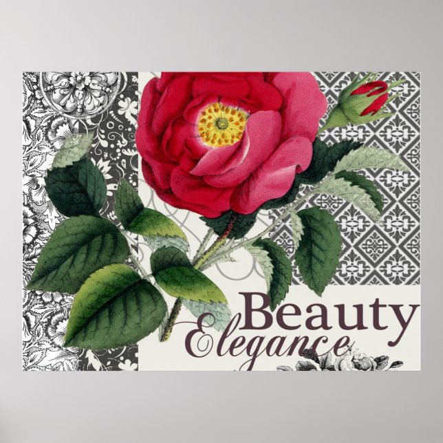 Rose Damask Hübsche Blumenantik Poster (Vorne)