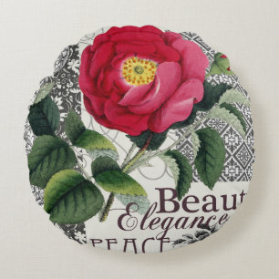 Rose Damask Hübsche Blumenantik Rundes Kissen