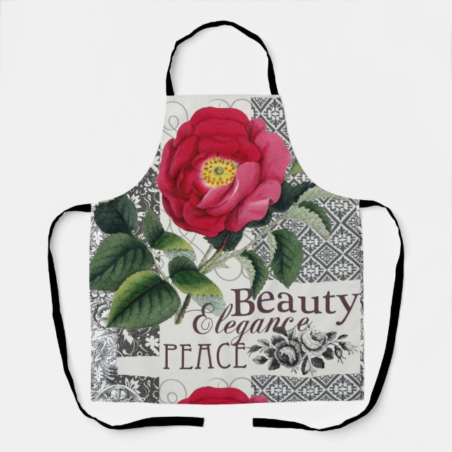 Rose Damask Hübsche Blumenantik Schürze (Vorderseite)