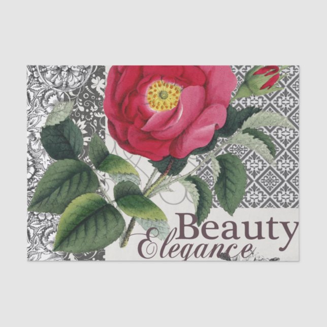 Rose Damask Hübsche Blumenantik Seidenpapier (Vorderseite)