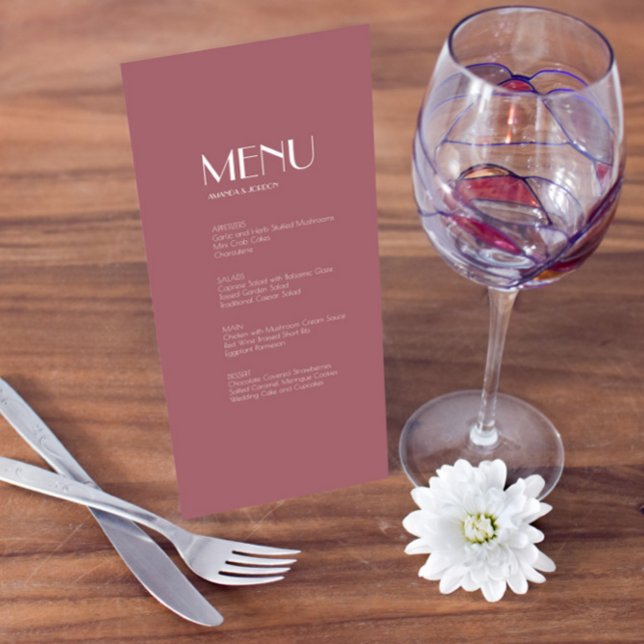 Rose | Dark Rose Wedding Menu Menükarte (Von Creator hochgeladen)