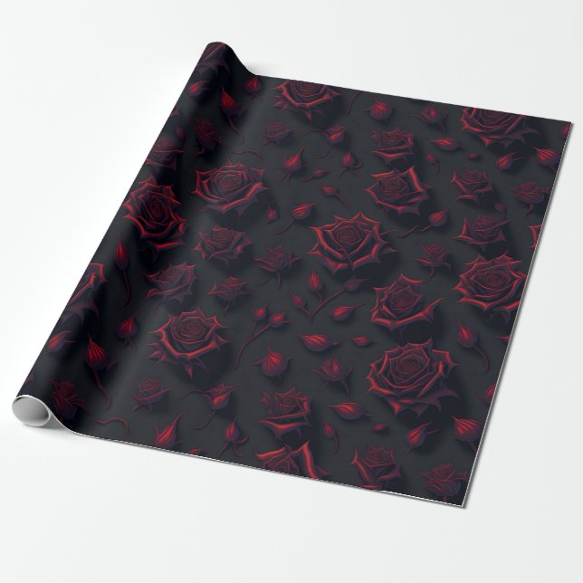 Rose Deep Red Blume Muster Wrapping Paper Geschenkpapier (Ungerollt)