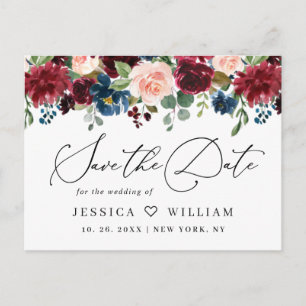 Rose der Burgundy Blush Navy Hochzeit speichern da Postkarte