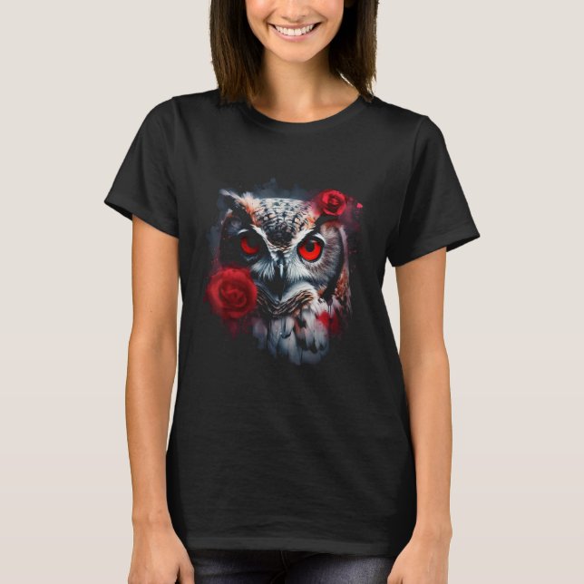 Rose der Eule Artwork Tierische Blume T-Shirt (Vorderseite)