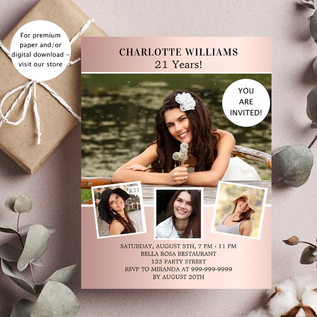 Rose der Geburtstagspartei Gold Foto Einladung (Von Creator hochgeladen)