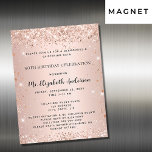 Rose der Geburtstagsparty Magneteinladung<br><div class="desc">Für eine elegante 50. Geburtstagsfeier (oder jedes Alter). Eine Rose mit goldenem Farbverlauf. Dekoriert mit Rose Gold Imitat Glitzer. Personalisieren und fügen Sie einen Namen und Party-Details hinzu. Der Name wird mit einem handgeschriebenen Stilskript geschrieben</div>