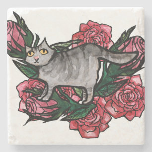 Rose der grauen Katze Steinuntersetzer