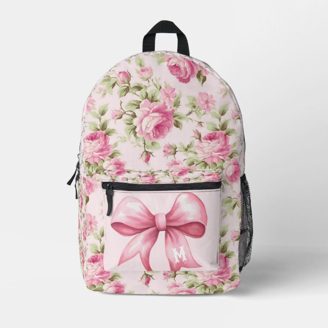 Rose der großen Hütte Pink Bow | Monogramm Bedruckter Rucksack (Vorderseite)