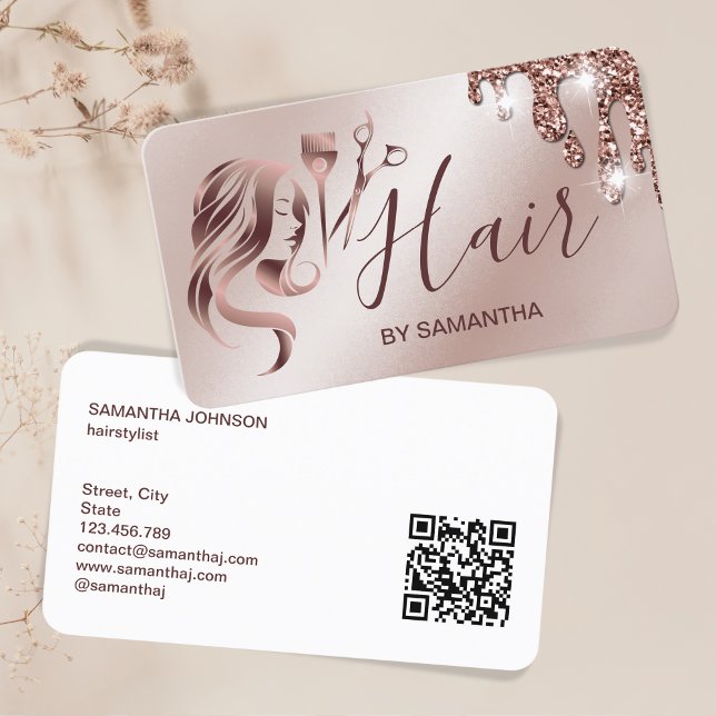 Rose der Haarstylist Goldtypografie QR-Code Visitenkarte (Von Creator hochgeladen)