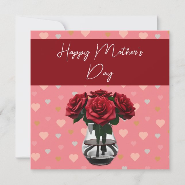Rose der Mutter mit Blumenstrauß und Rot Dankeskarte (Vorderseite)