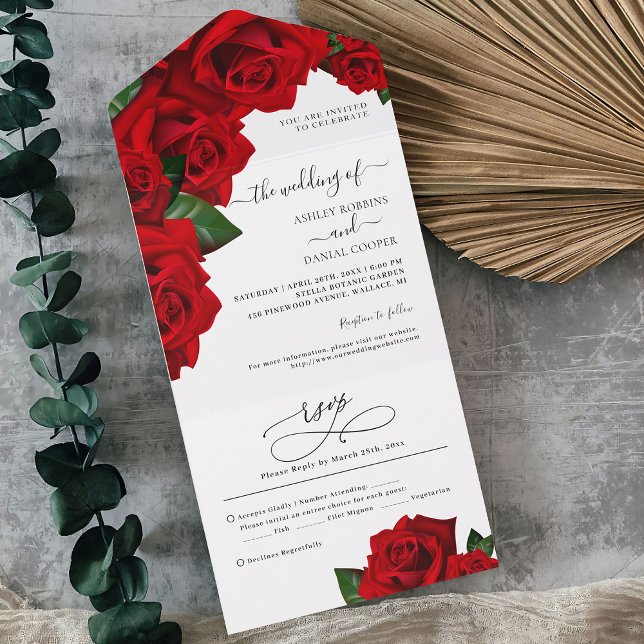 Rose der Roten Liebe Hochzeit All In One Einladung (Von Creator hochgeladen)