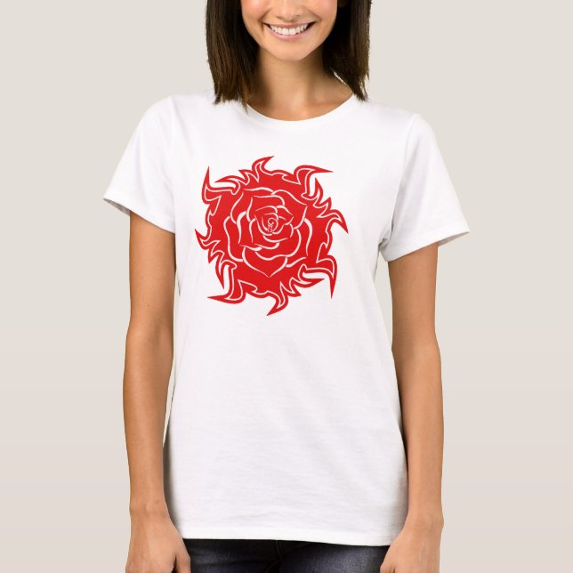 Rose der Stämme in Rot und Weiß oben T-Shirt (Vorderseite)
