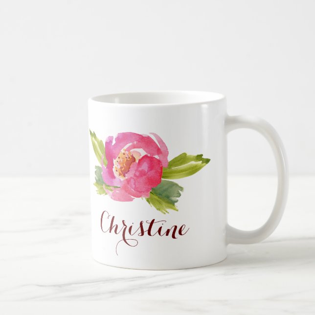 Rose der Wasserfarbe mit Individuelle Name Kaffeetasse (Rechts)
