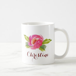 Rose der Wasserfarbe mit Individuelle Name Tasse