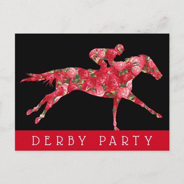 Rose Derby Race Party Black Postkarte (Vorderseite)