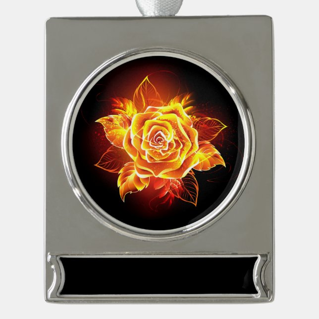 Rose des blühenden Feuers Banner-Ornament Silber (Vorderseite)