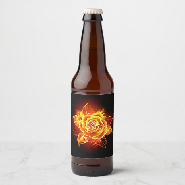 Rose des blühenden Feuers Bierflaschenetikett (Vorderseite)
