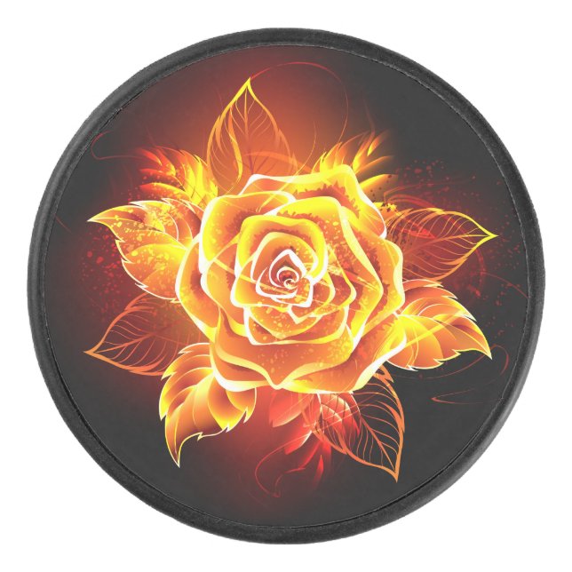 Rose des blühenden Feuers Eishockey Puck (Vorderseite)