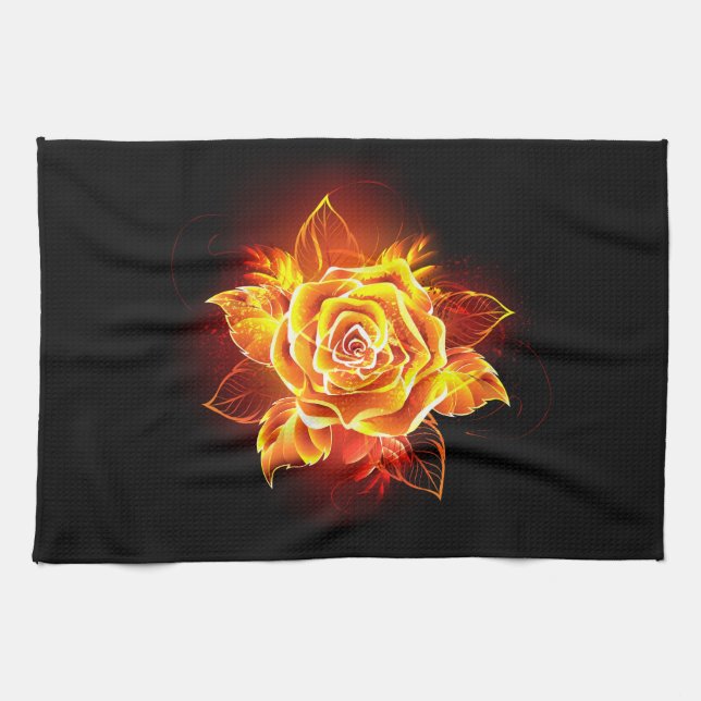 Rose des blühenden Feuers Geschirrtuch (Horizontal)