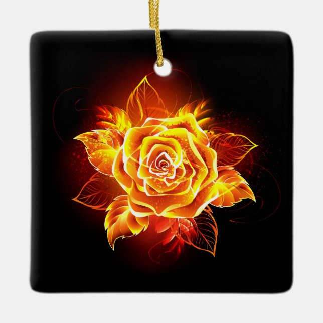 Rose des blühenden Feuers Keramikornament (Vorderseite)
