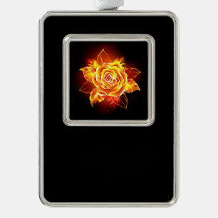 Rose des blühenden Feuers Rahmen-Ornament Silber