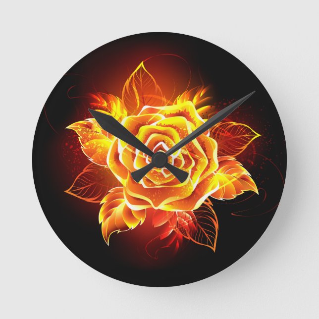 Rose des blühenden Feuers Runde Wanduhr (Vorderseite)