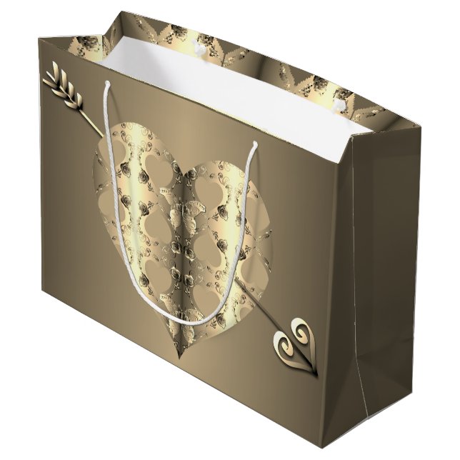 Rose des Bronzeherzes Valentinstag Große Geschenktüte (Rückseite Schrägansicht)