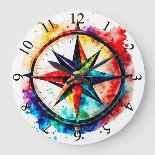 Rose des gestrichenen Compass Große Wanduhr