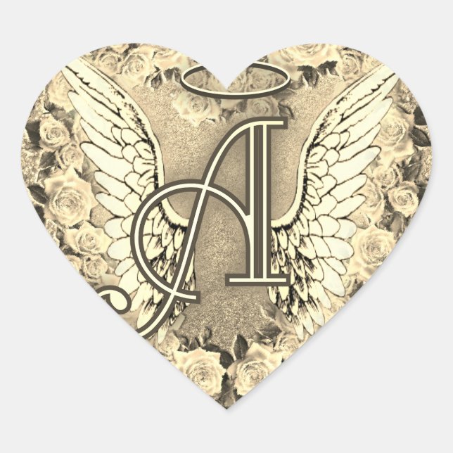 Rose des Goldenen Herzens Angel Wings Monogram Herz-Aufkleber (Vorderseite)