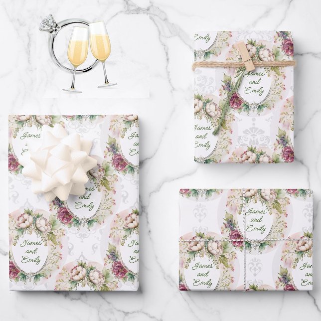 Rose des Hochzeitlandes personalisieren der Namen  Geschenkpapier Set (Von Creator hochgeladen)