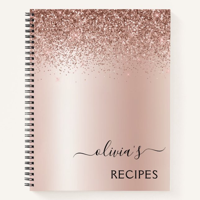 Rose des Kochbuchs Gold Rosa Rosa Glitzer Monogram Notizbuch (Vorderseite)