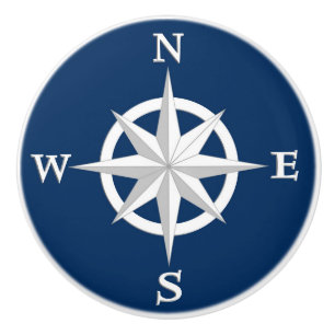 Rose des Kompass-8-Point, Weiß und Marine-Blau Keramikknauf