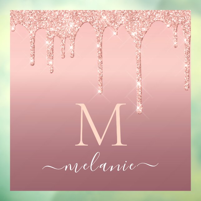 Rose des Monogrammnamens Blush-Sparkle-Fensters Fensteraufkleber (Blatt 3)