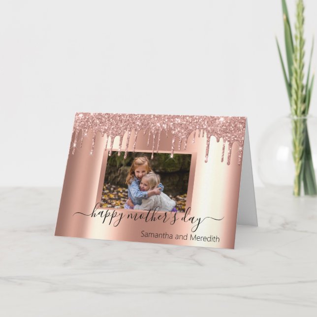 Rose des Muttertags Gold Glitzer Foto Karte (Vorderseite)